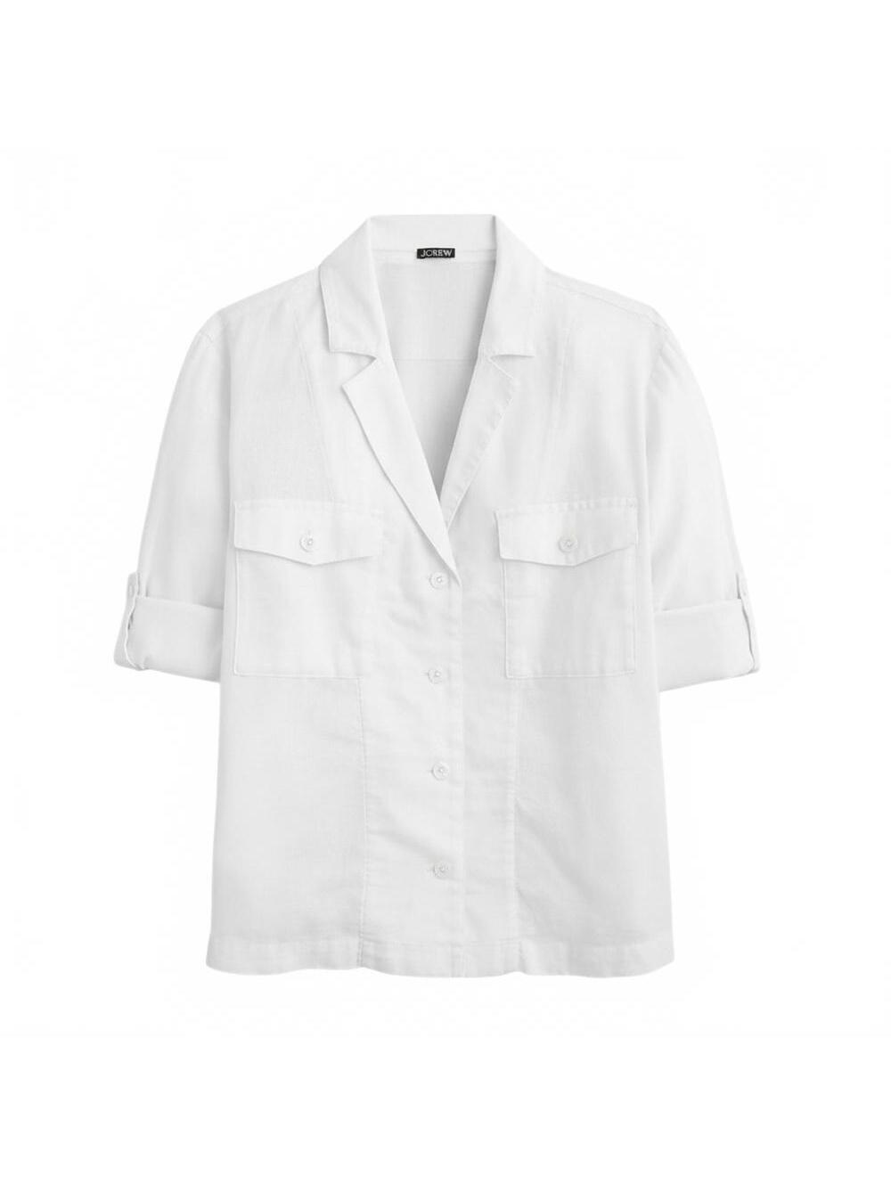 J.Crew Camp-Collar Shirt Featherweight Linen Blend Lagenlook White Women Size 18